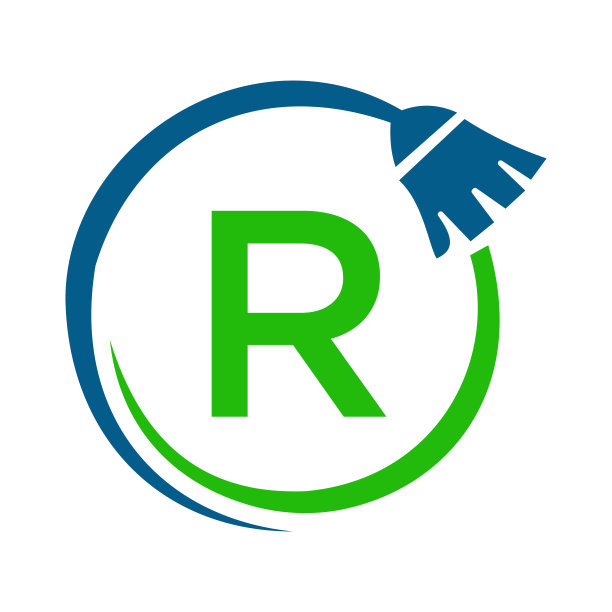 字母R概念上的清洁标志。女仆标志，清洁刷图标图片下载