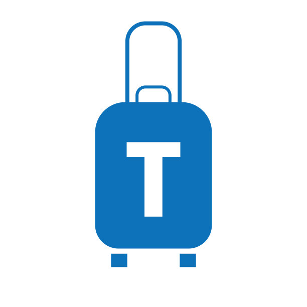 旅游标志上的字母T标志。旅游包假日飞机带旅行包和旅游公司矢量标志图片下载