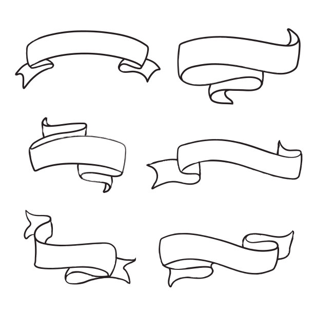 手绘矢量横幅集。素描复古磁带框架的文本。滚动空设计元素图片下载