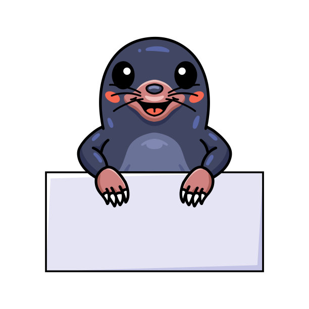 可爱的小鼹鼠卡通与空白的标志图片下载