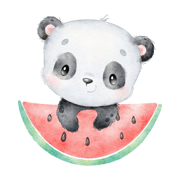 卡通熊猫的水彩插图。可爱的动物。图片下载