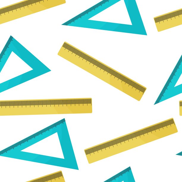 无缝图案与彩色尺，三角形与分割。部门打印。学校和办公用品在一个孤立的背景下。矢量插图在一个简单可爱的风格。图片下载