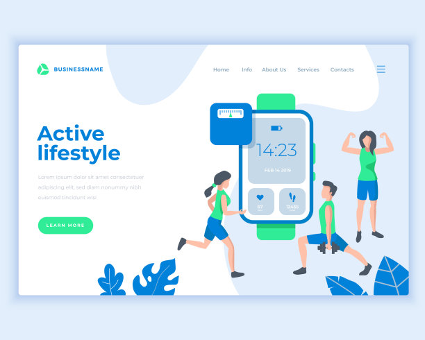 登陆页面模板积极的生活方式的概念与运动的人。图片下载