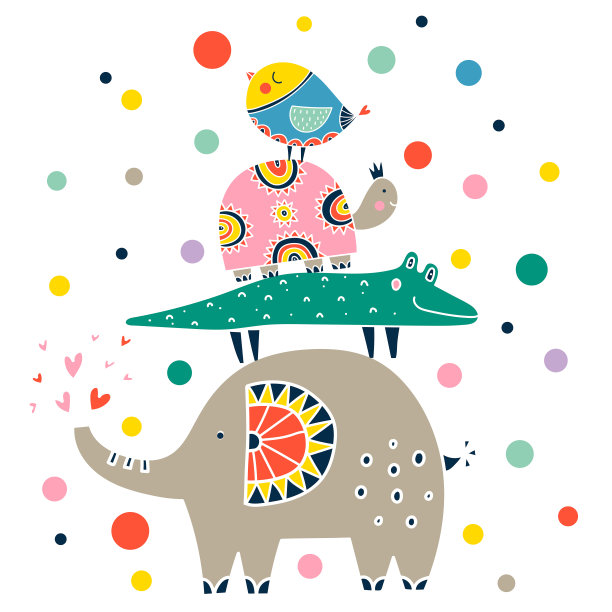 印有可爱动物的儿童贺卡。图片下载