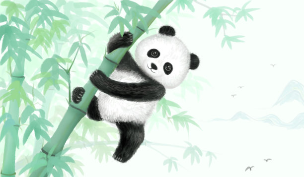 熊猫金丝猴插画，风格鲜少图片下载
