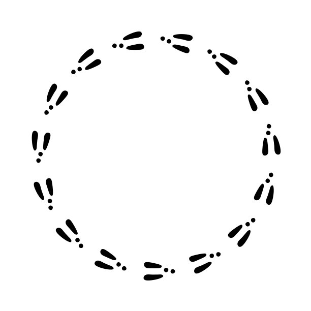 兔子或野兔的足迹。雪地上的兔子脚印。兔子的爪子的步骤。兔子的步骤。圆的框架。矢量插图孤立在白色背景在平坦的风格图片下载