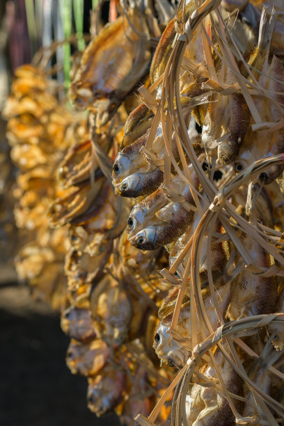 泰国市场上的鱼干。图片下载