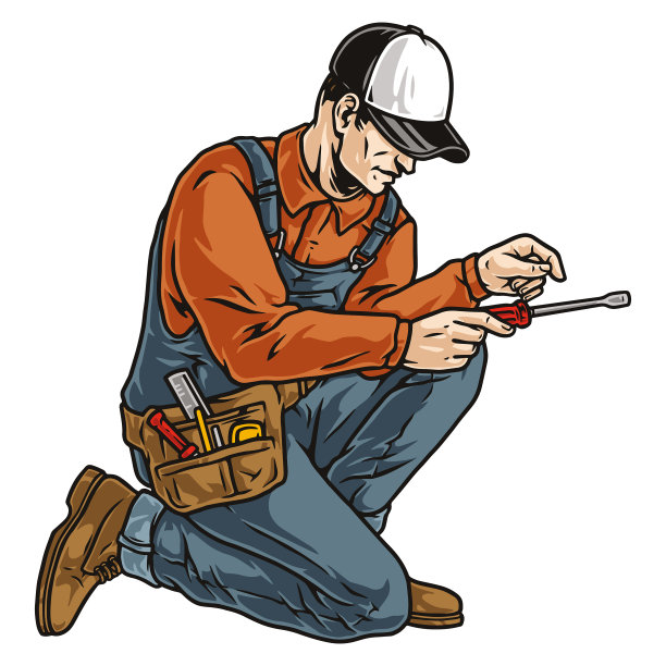 穿工装裤的修理工使用螺丝刀图片下载