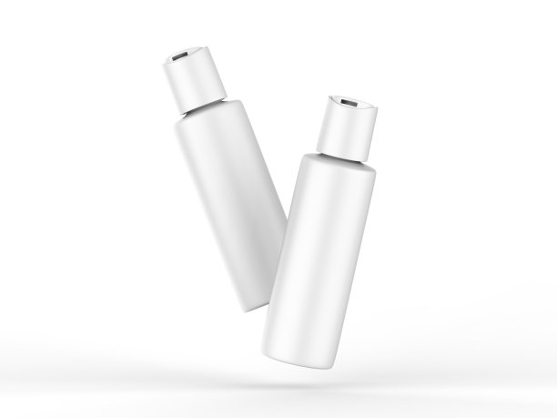 空白化妆品瓶与光盘压盖品牌和模拟，准备设计演示，3d渲染插图。图片下载