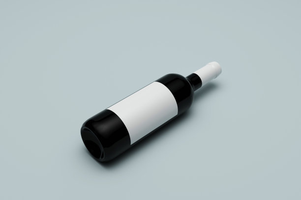 空白酒瓶与模拟蓝色背景的地方。产品、酒类、饮料及广告概念。3 d渲染。图片下载