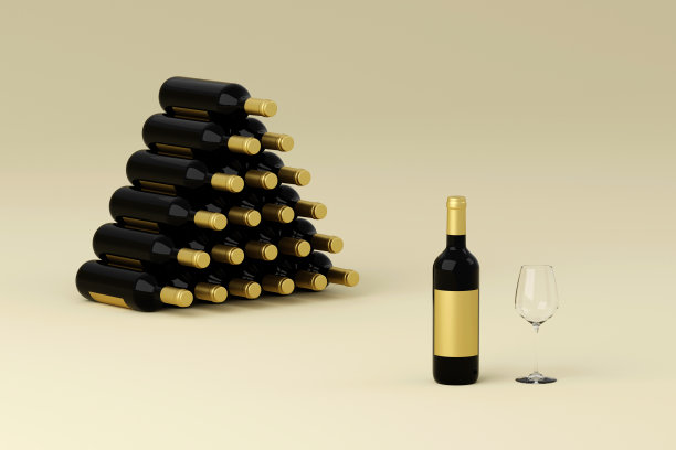 一瓶和一杯红酒在一个白色的背景，3D插图图片下载