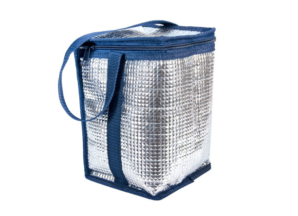 热袋孤立在白色背景上。蓝色方箱保温袋与拉手隔离图片下载