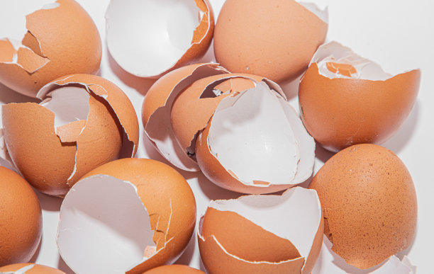 蛋壳。木桌上的蛋壳。工作室拍摄图片下载