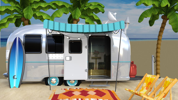 3D渲染复古冲浪车图片下载