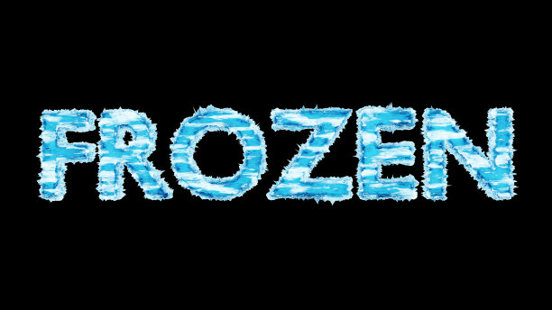 文字“冻结”上有霜冻图案的字母。三维渲染图片下载