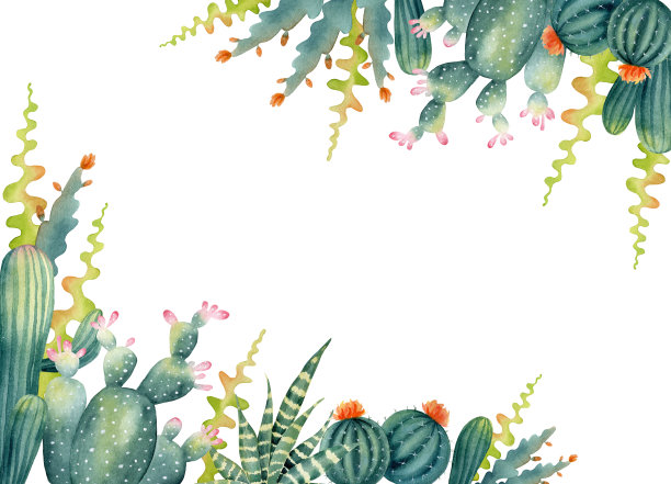 水彩仙人掌角落图片下载