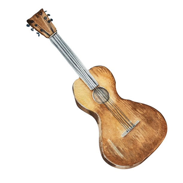 吉他原声乐器水彩插图孤立图片下载