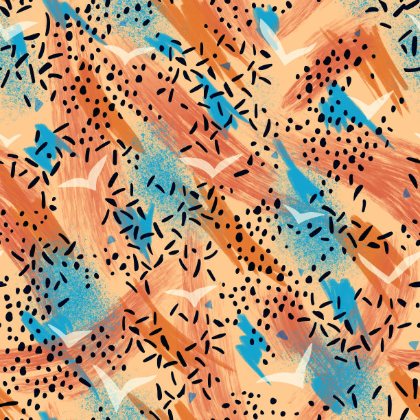 抽象时髦的几何无缝模式与线条，笔触，划痕，涂鸦和涂鸦。Grunge风格的动态背景。时尚的表面设计。运动服装时尚打印。图片下载