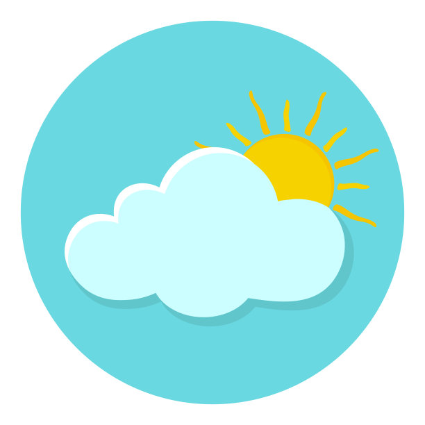 平坦的太阳在云层后面在蓝色的天空天气图标剪纸艺术在动画动画矢量插图设计图片下载