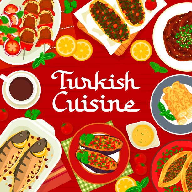 土耳其菜菜单涵盖，肉和鱼的食物图片下载