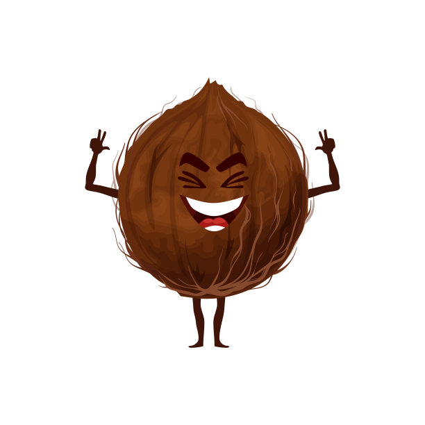 卡通椰子人物，有趣的可可。向量螺母图片下载