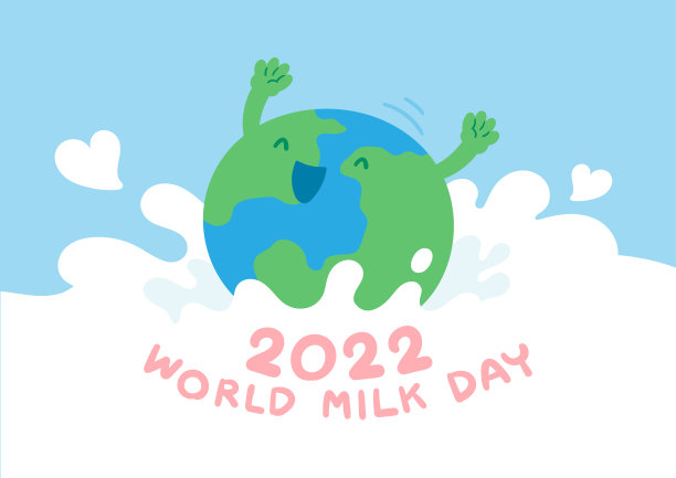 世界牛奶飞溅，2022年世界牛奶日概念漫画平面设计插图孤立在蓝色背景与复制空间，矢量eps 10图片下载