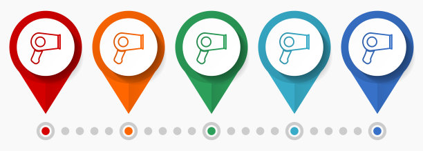 电吹风概念矢量图标集，平面设计美指针，信息图形模板易于编辑图片下载