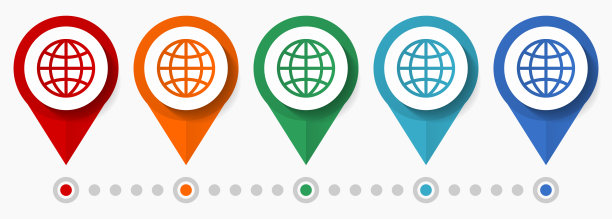 地球仪，世界概念矢量图标集，平面设计地球指针，信息图形模板易于编辑图片下载