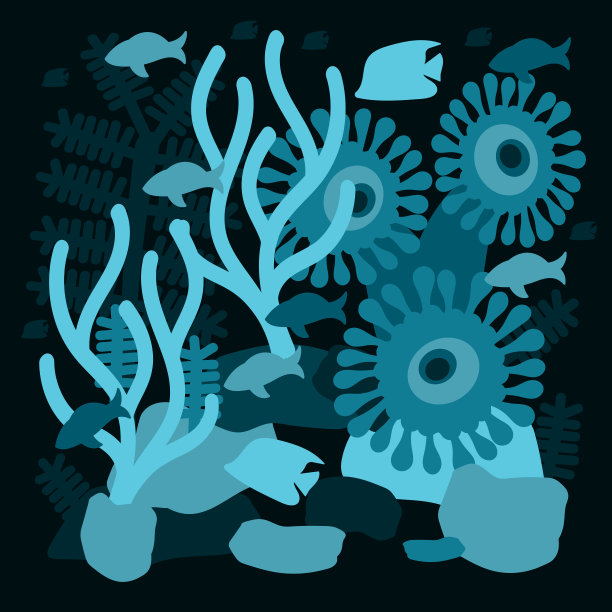 奇异的水下植物和鱼类。海洋动植物。手绘矢量插图图片下载