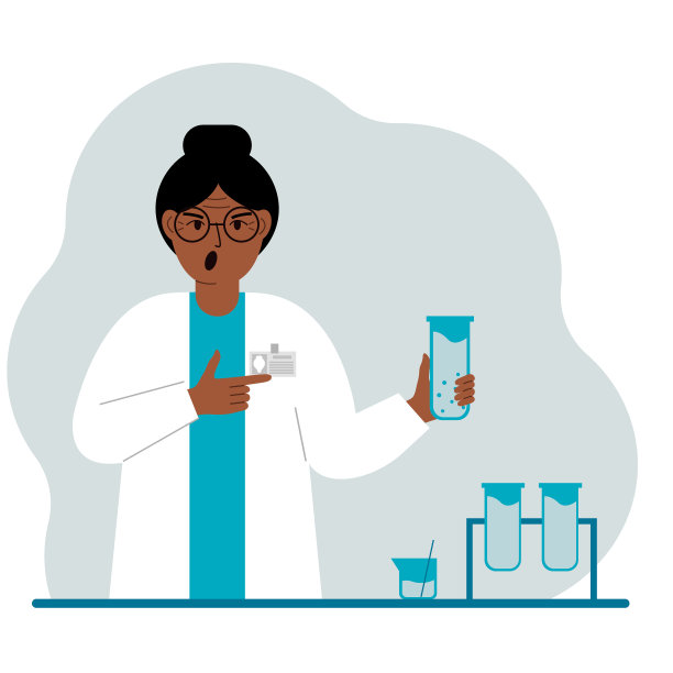 拿着烧瓶的女科学家。实验科学家，实验室助理，生物化学，化学，科学研究。图片下载