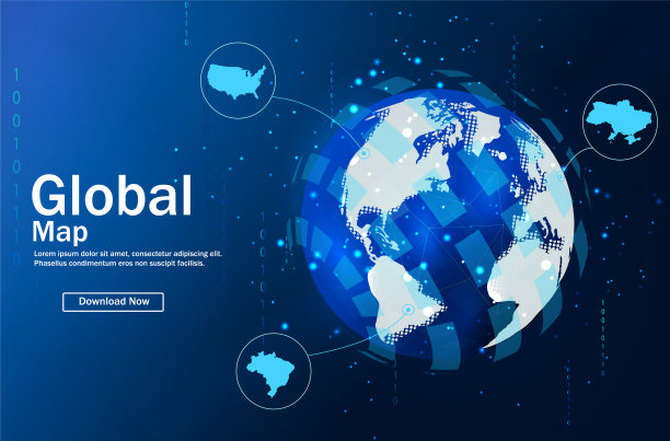 世界地图用户界面。旅游手机应用。根据国家统计数据。全球地图。矢量插图3d风格。蓝色未来主义背景与行星地球。图片下载