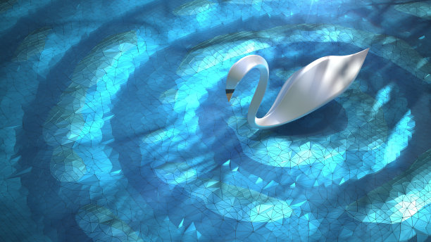 白色多边形天鹅在图形湖设计。图片下载