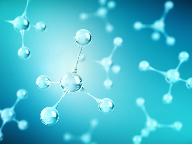 蓝色背景上的分子或原子结构。科学、医学、化学和生物技术概念。三维渲染图片下载