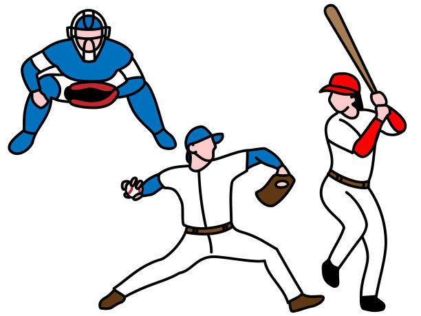 投手、击球手和棒球捕手的3个插图图片下载