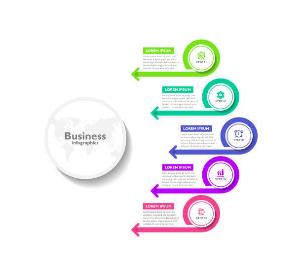 商业信息图模板圈彩色5步图片下载