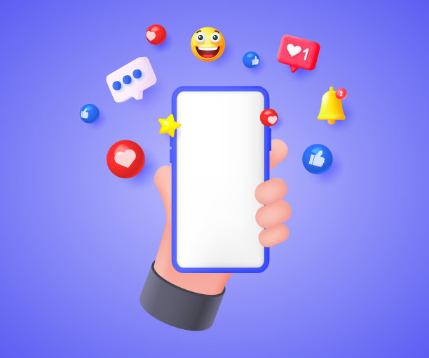 社交网络和在线交流的概念。带有3D图标的手机。图片下载