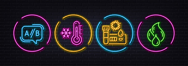 Covid测试、Ab测试和低温度计最小线图标。对于web应用，打印矢量图片下载