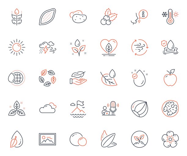 自然的图标集。包括图标为榛子，苹果和山旗网页元素。用于网站应用。矢量图片下载