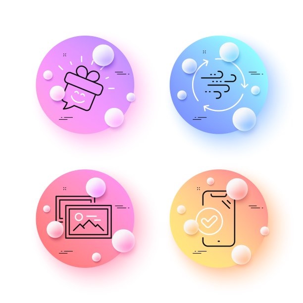 相册，核准电话和微笑最小线图标。对于web应用，打印。向量图片下载