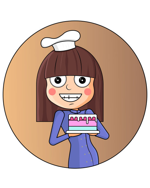 女孩在煮五颜六色的蛋糕。矢量插图。图标图片下载