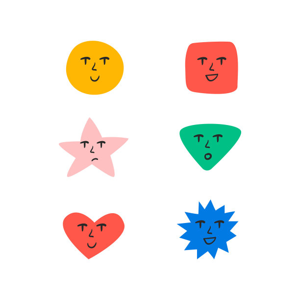 一套可爱的基本形状与不同的脸的情绪。图片下载