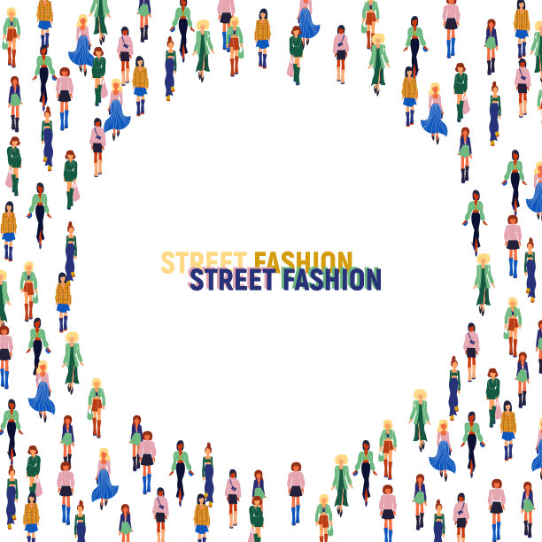 穿着时髦衣服的女人。时尚平面风格矢量框架图片下载