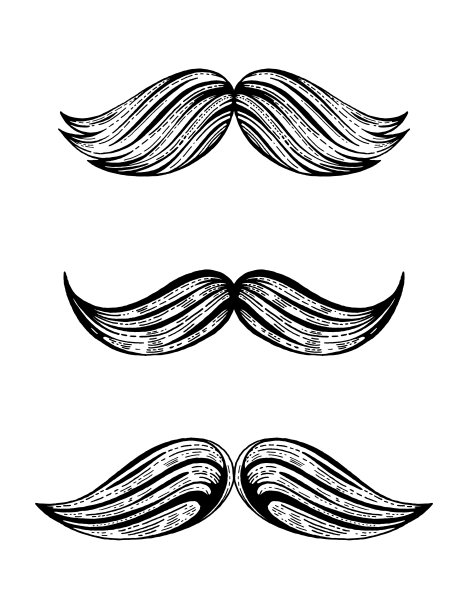 小胡子向量集。孤立的胡子图标。黑色卡通胡子胡子插图。古董理发师剪影。滑稽脸老风格素描。复古潮人绅士。黑人父亲节艺术图片下载