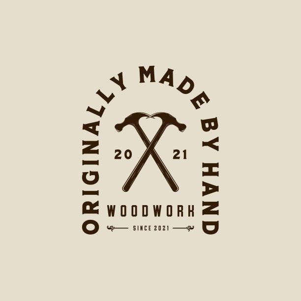 木制品矢量插图标志设计。木工大师，锯木厂和木工服务的木制品标志模板。Hammer Logo概念灵感图片下载