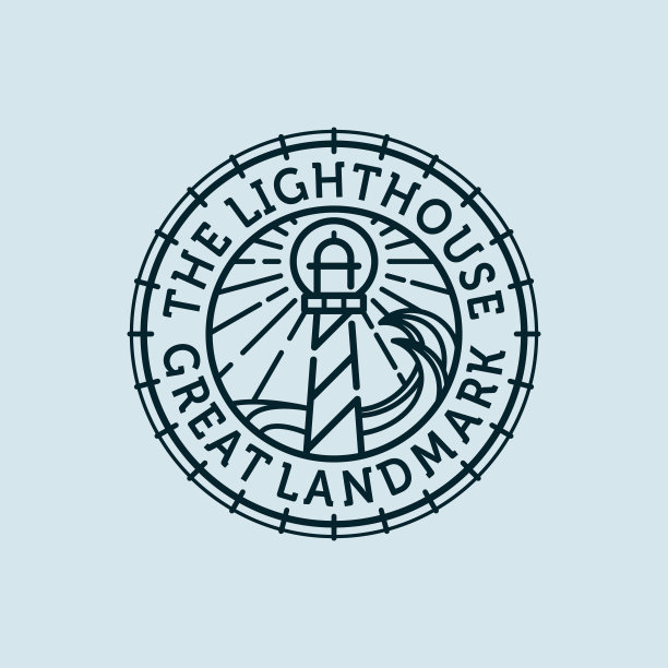 灯塔矢量插图标志设计。灯塔或灯塔高级标志设计。海洋，波浪，太阳，灯塔和灯塔标志概念灵感。现代和极简主义的航海标志概念图片下载