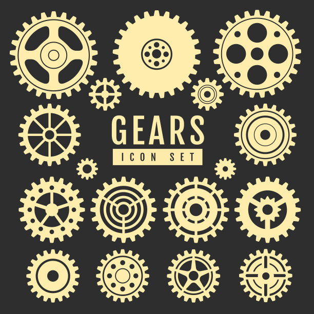 一组齿轮孤立在黑色背景上。齿轮图标设计。矢量图图片下载
