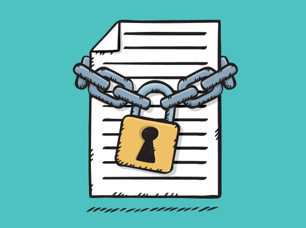 用链条和挂锁锁住的文件文件的卡通风格矢量插图图片下载