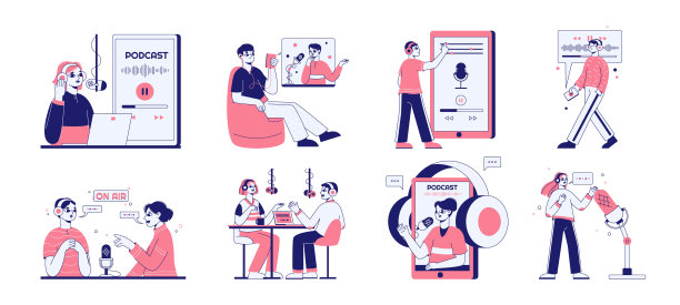 播客人物录音，电台广播概念场景图片下载