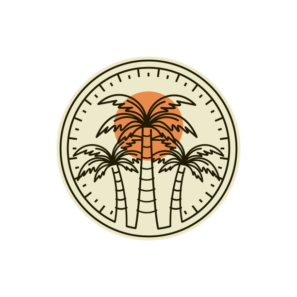 棕榈或椰子标志矢量插图设计。棕榈或椰子标志模板设计。岛屿上的日落标志概念。图片下载