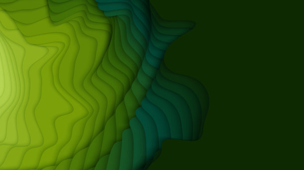 绿色纸层。三维抽象梯度剪纸。彩色折纸形状概念图片下载